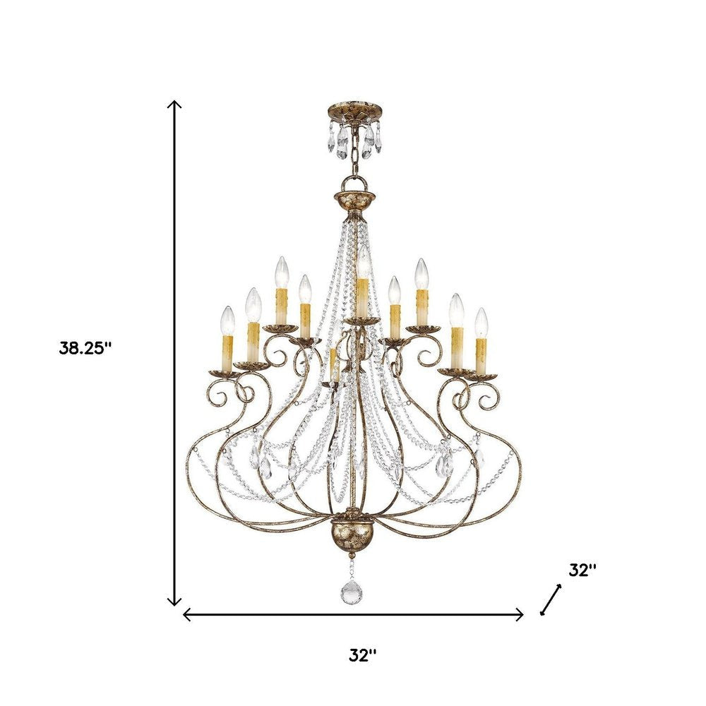 Bronze Ten Light Metal Dimmable Chandelier With Shades HomeRoots