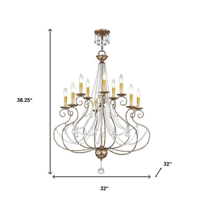 Bronze Ten Light Metal Dimmable Chandelier With Shades HomeRoots