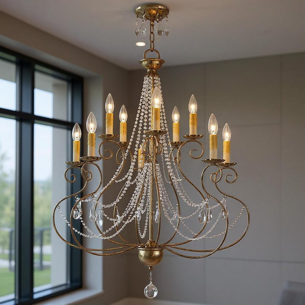 Bronze Ten Light Metal Dimmable Chandelier With Shades HomeRoots