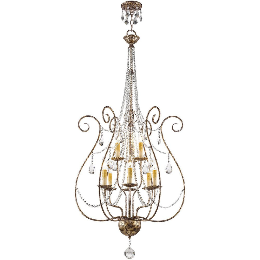 Bronze Nine Light Metal Dimmable Chandelier With Shades HomeRoots