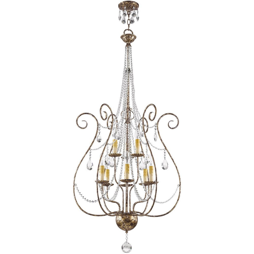 Bronze Nine Light Metal Dimmable Chandelier With Shades HomeRoots
