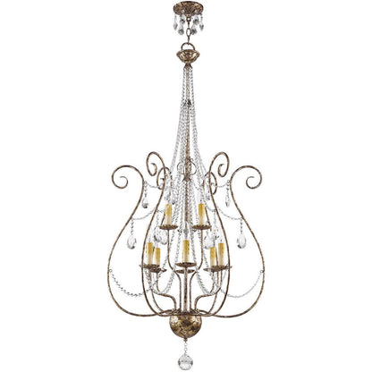 Bronze Nine Light Metal Dimmable Chandelier With Shades HomeRoots