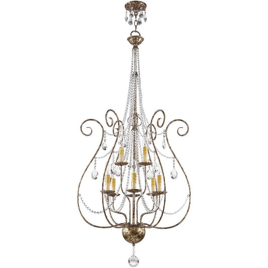 Bronze Nine Light Metal Dimmable Chandelier With Shades HomeRoots