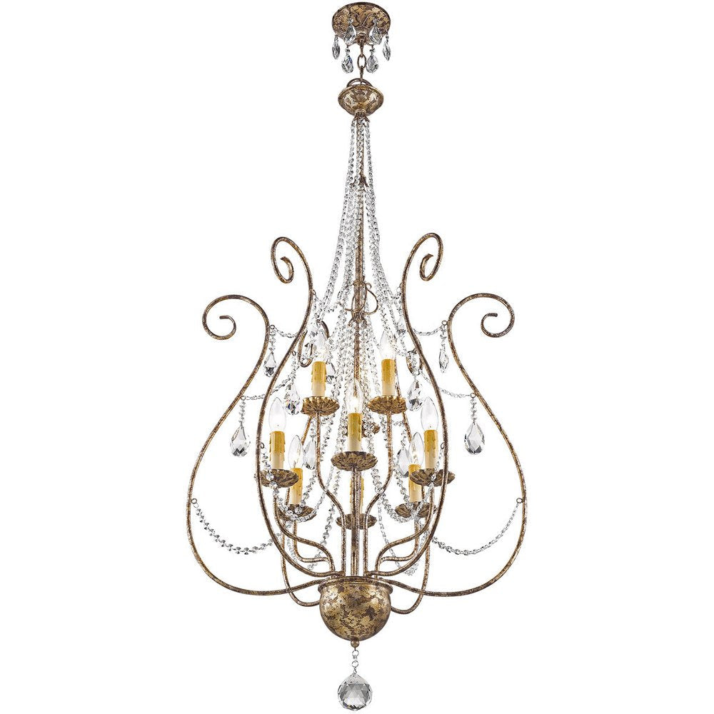 Bronze Nine Light Metal Dimmable Chandelier With Shades HomeRoots