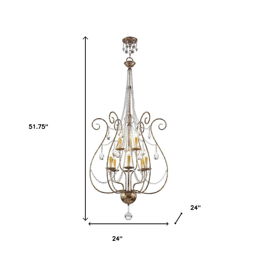 Bronze Nine Light Metal Dimmable Chandelier With Shades HomeRoots