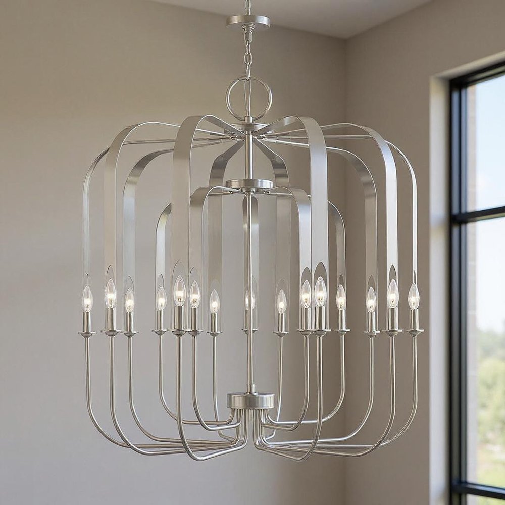 Nickel Multi Light Metal Dimmable Chandelier With Shades HomeRoots