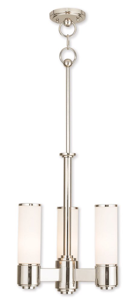 Nickel And Opal Three Light Metal Dimmable Chandelier With Shades HomeRoots