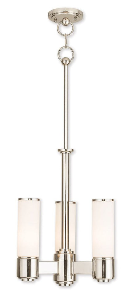 Nickel And Opal Three Light Metal Dimmable Chandelier With Shades HomeRoots