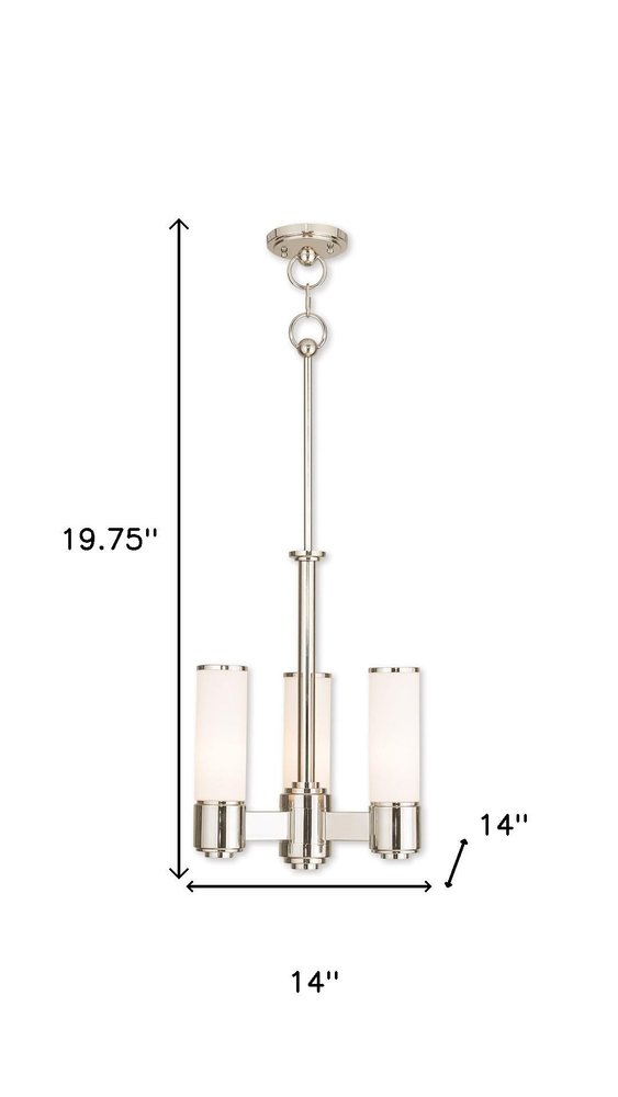 Nickel And Opal Three Light Metal Dimmable Chandelier With Shades HomeRoots