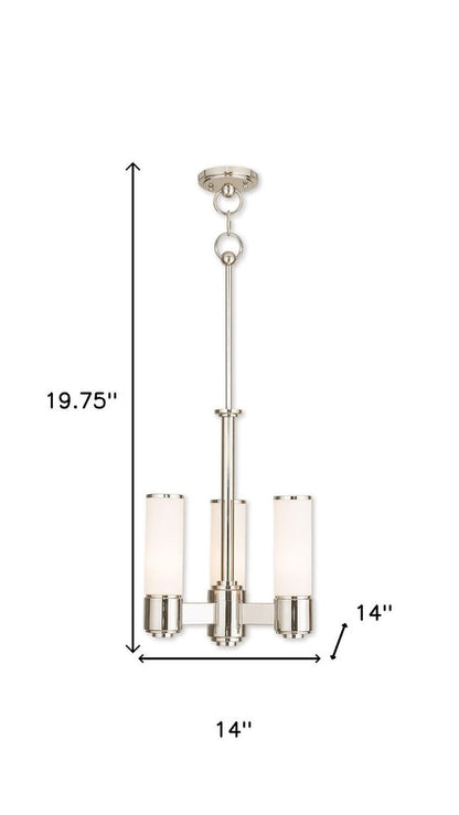 Nickel And Opal Three Light Metal Dimmable Chandelier With Shades HomeRoots
