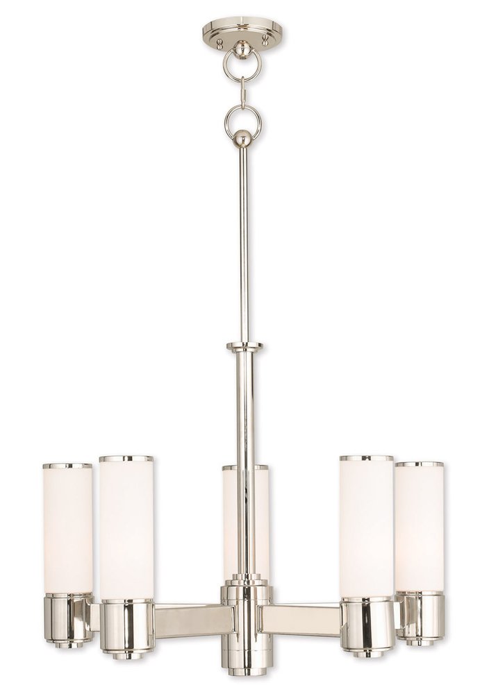 Nickel Five Light Metal Dimmable Chandelier With Shades HomeRoots