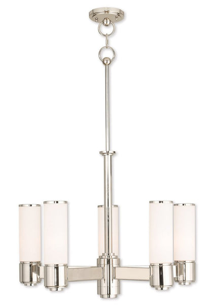 Nickel Five Light Metal Dimmable Chandelier With Shades HomeRoots