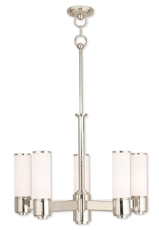 Nickel Five Light Metal Dimmable Chandelier With Shades HomeRoots