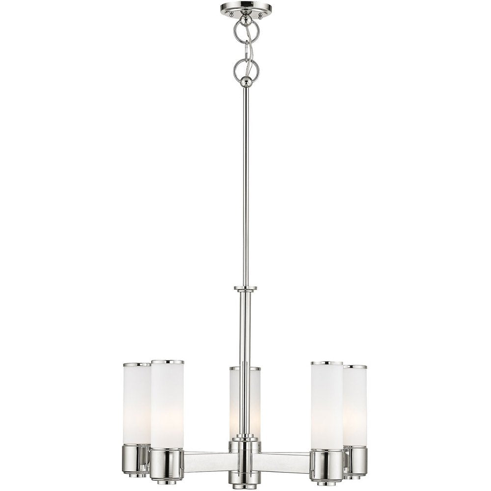 Nickel Five Light Metal Dimmable Chandelier With Shades HomeRoots