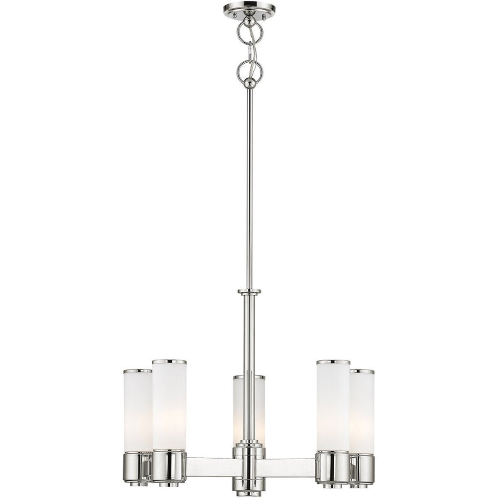 Nickel Five Light Metal Dimmable Chandelier With Shades HomeRoots
