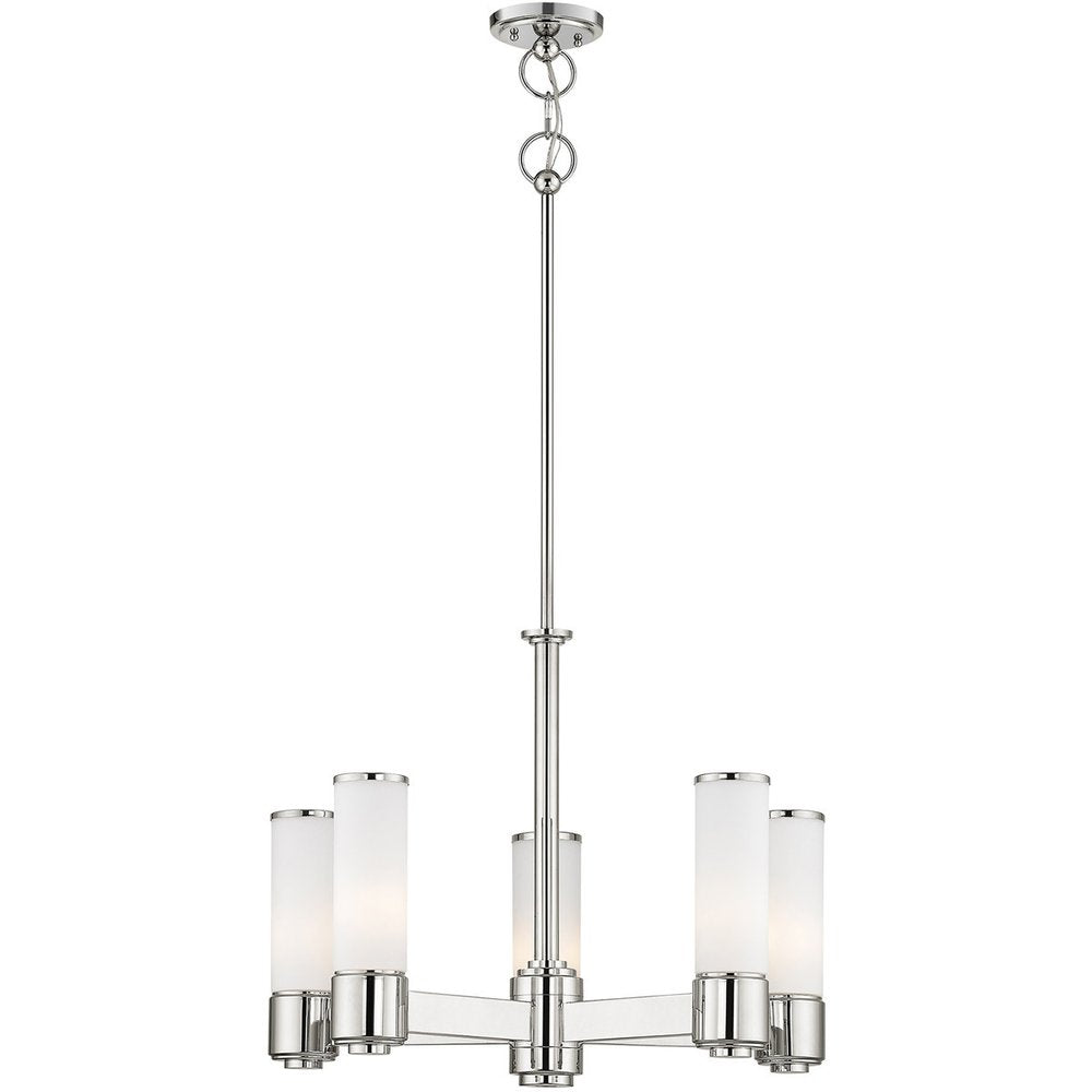 Nickel Five Light Metal Dimmable Chandelier With Shades HomeRoots