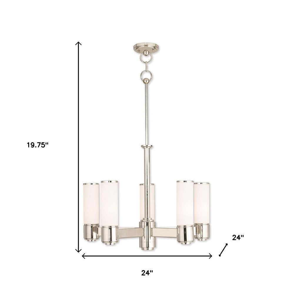 Nickel Five Light Metal Dimmable Chandelier With Shades HomeRoots