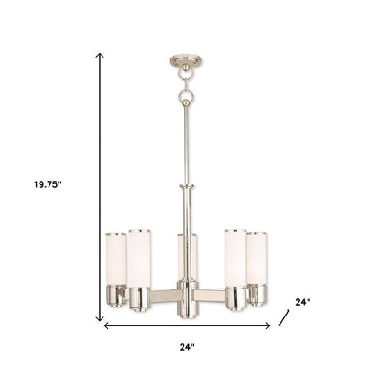 Nickel Five Light Metal Dimmable Chandelier With Shades HomeRoots