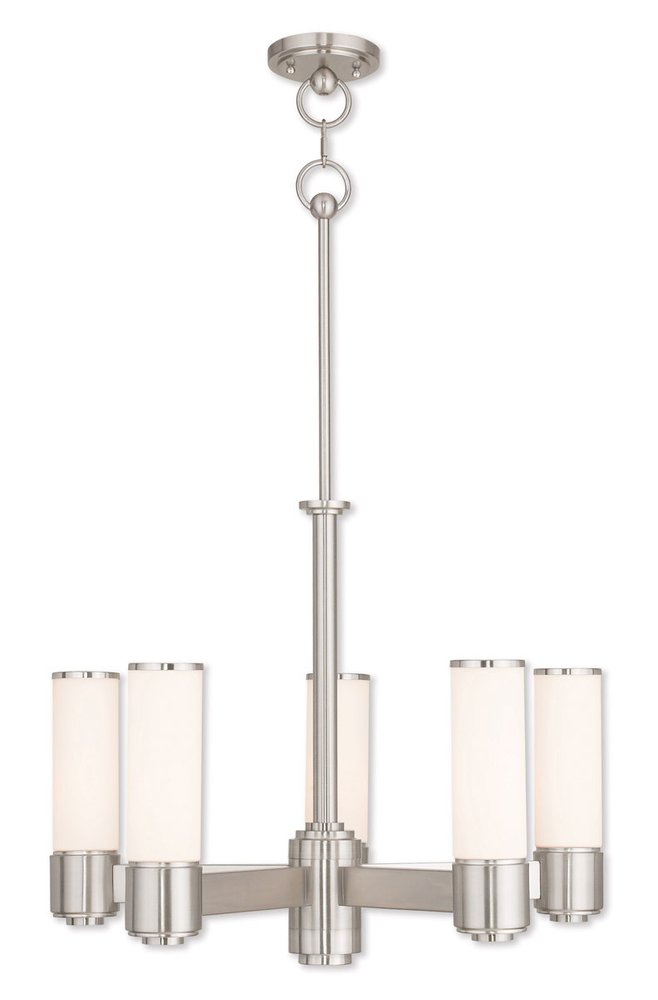 Nickel Five Light Metal Dimmable Chandelier With Shades HomeRoots