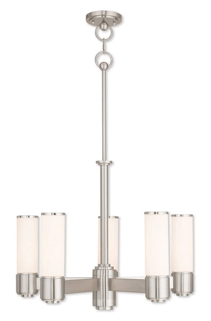 Nickel Five Light Metal Dimmable Chandelier With Shades HomeRoots