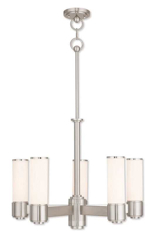 Nickel Five Light Metal Dimmable Chandelier With Shades HomeRoots