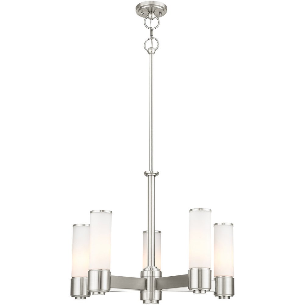 Nickel Five Light Metal Dimmable Chandelier With Shades HomeRoots