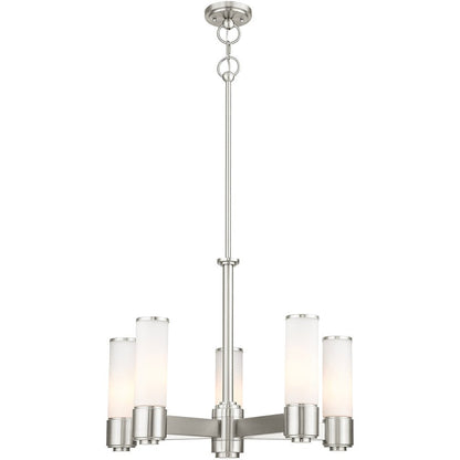 Nickel Five Light Metal Dimmable Chandelier With Shades HomeRoots