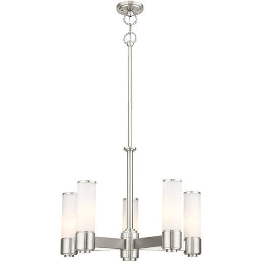 Nickel Five Light Metal Dimmable Chandelier With Shades HomeRoots