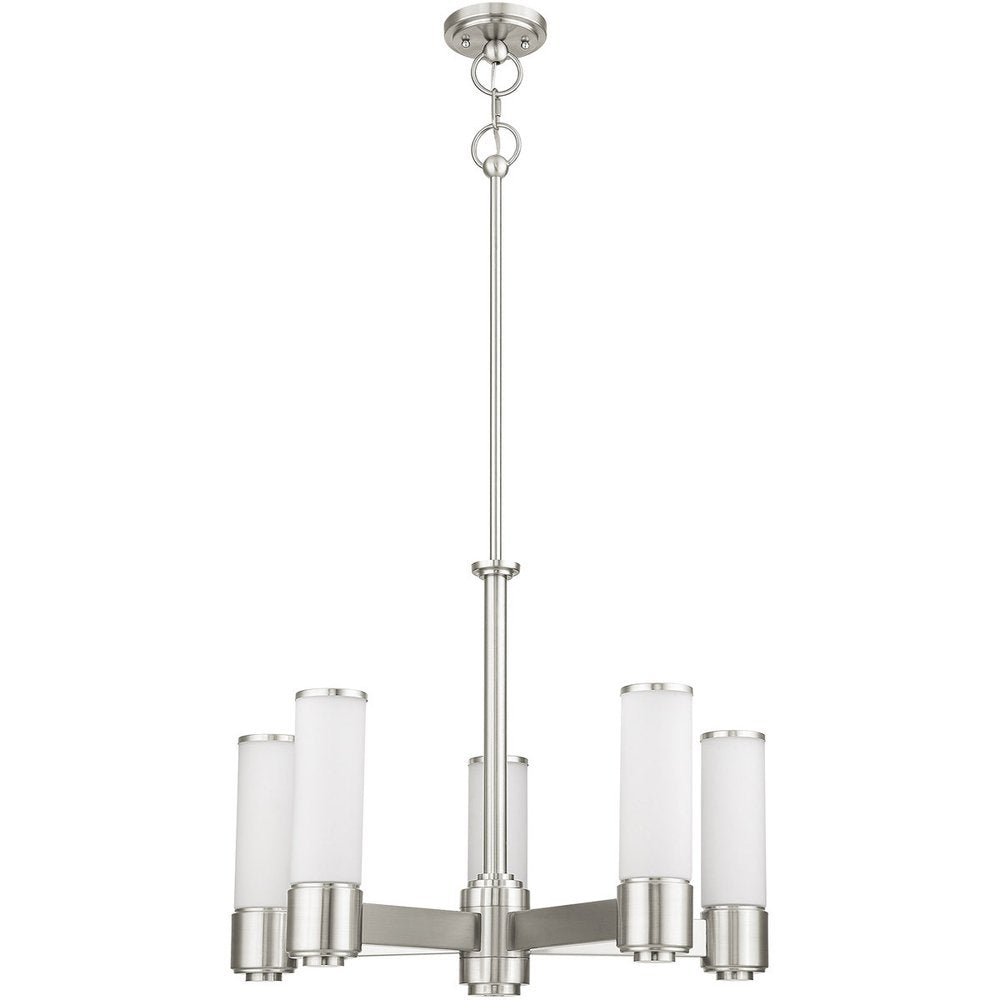 Nickel Five Light Metal Dimmable Chandelier With Shades HomeRoots