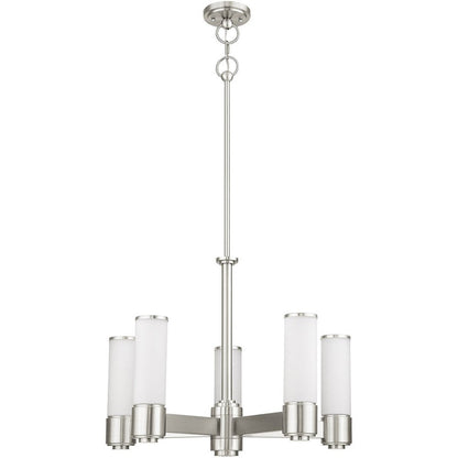 Nickel Five Light Metal Dimmable Chandelier With Shades HomeRoots