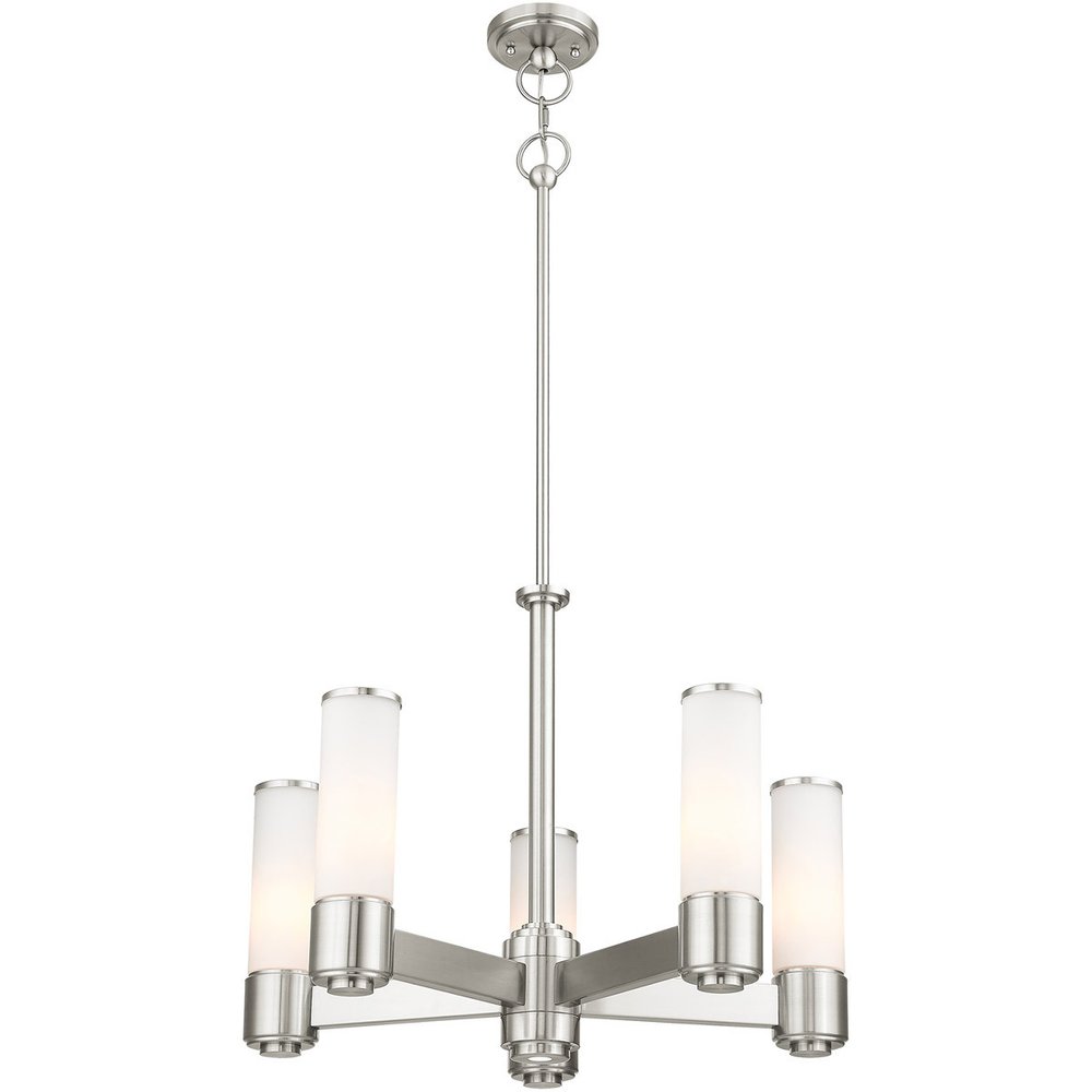 Nickel Five Light Metal Dimmable Chandelier With Shades HomeRoots
