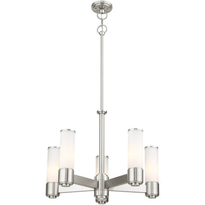 Nickel Five Light Metal Dimmable Chandelier With Shades HomeRoots