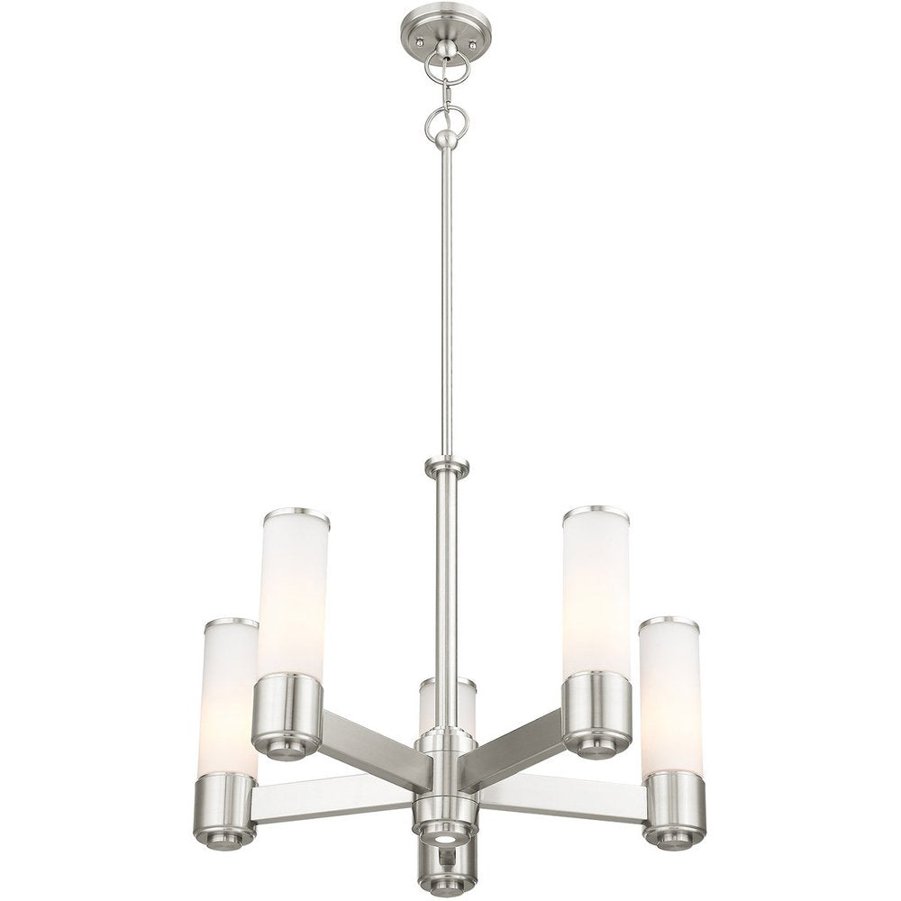 Nickel Five Light Metal Dimmable Chandelier With Shades HomeRoots