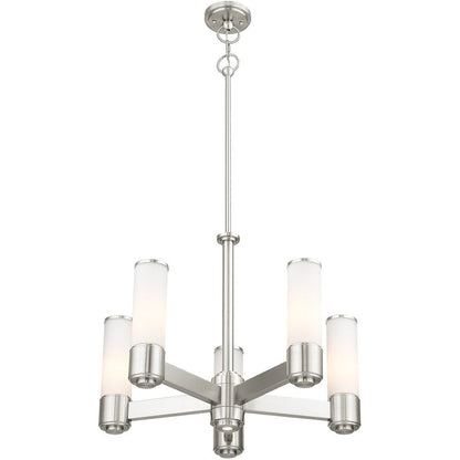 Nickel Five Light Metal Dimmable Chandelier With Shades HomeRoots