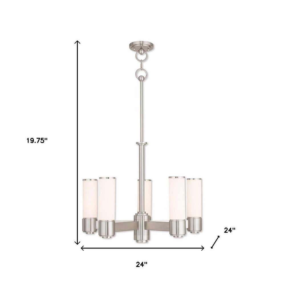 Nickel Five Light Metal Dimmable Chandelier With Shades HomeRoots