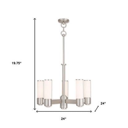 Nickel Five Light Metal Dimmable Chandelier With Shades HomeRoots