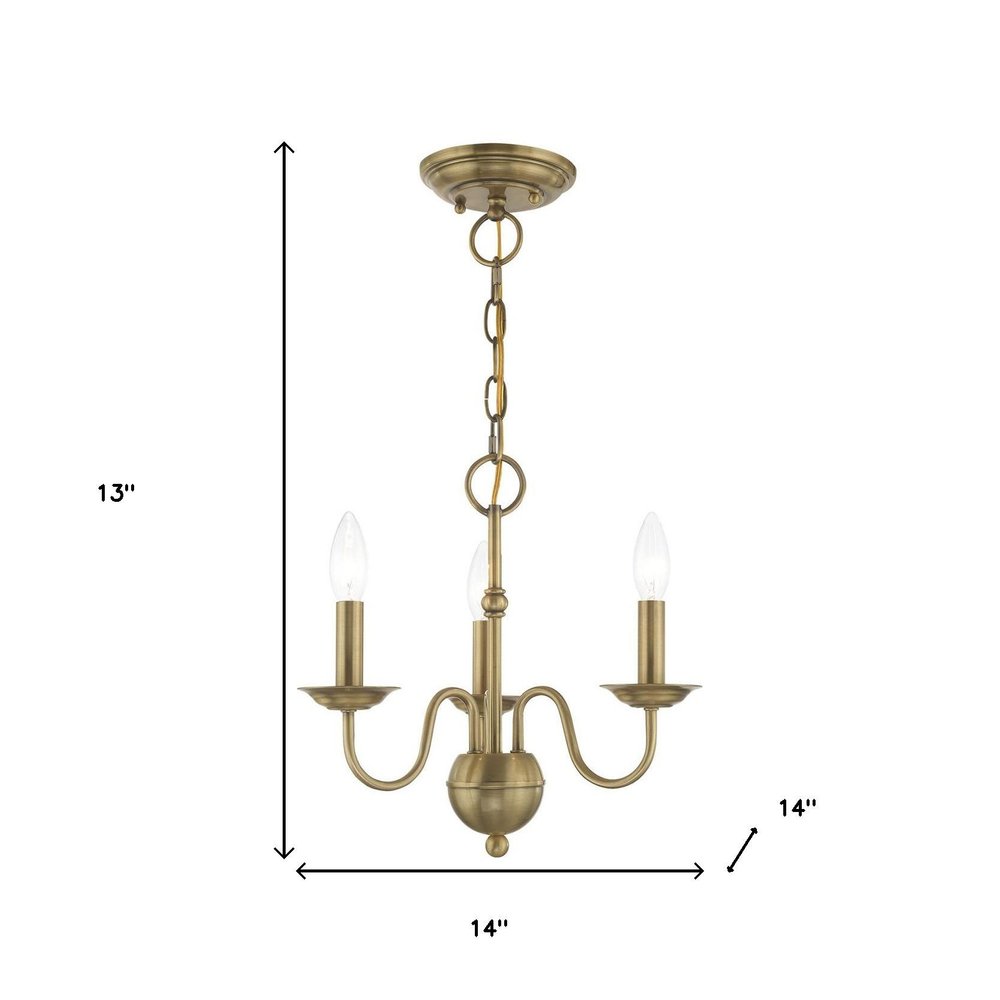 Antiqued Brass Three Light Metal Dimmable Chandelier With Shades HomeRoots