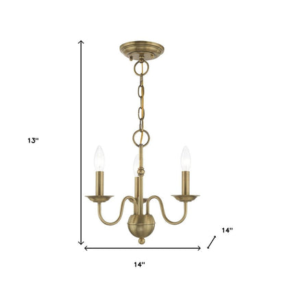 Antiqued Brass Three Light Metal Dimmable Chandelier With Shades HomeRoots