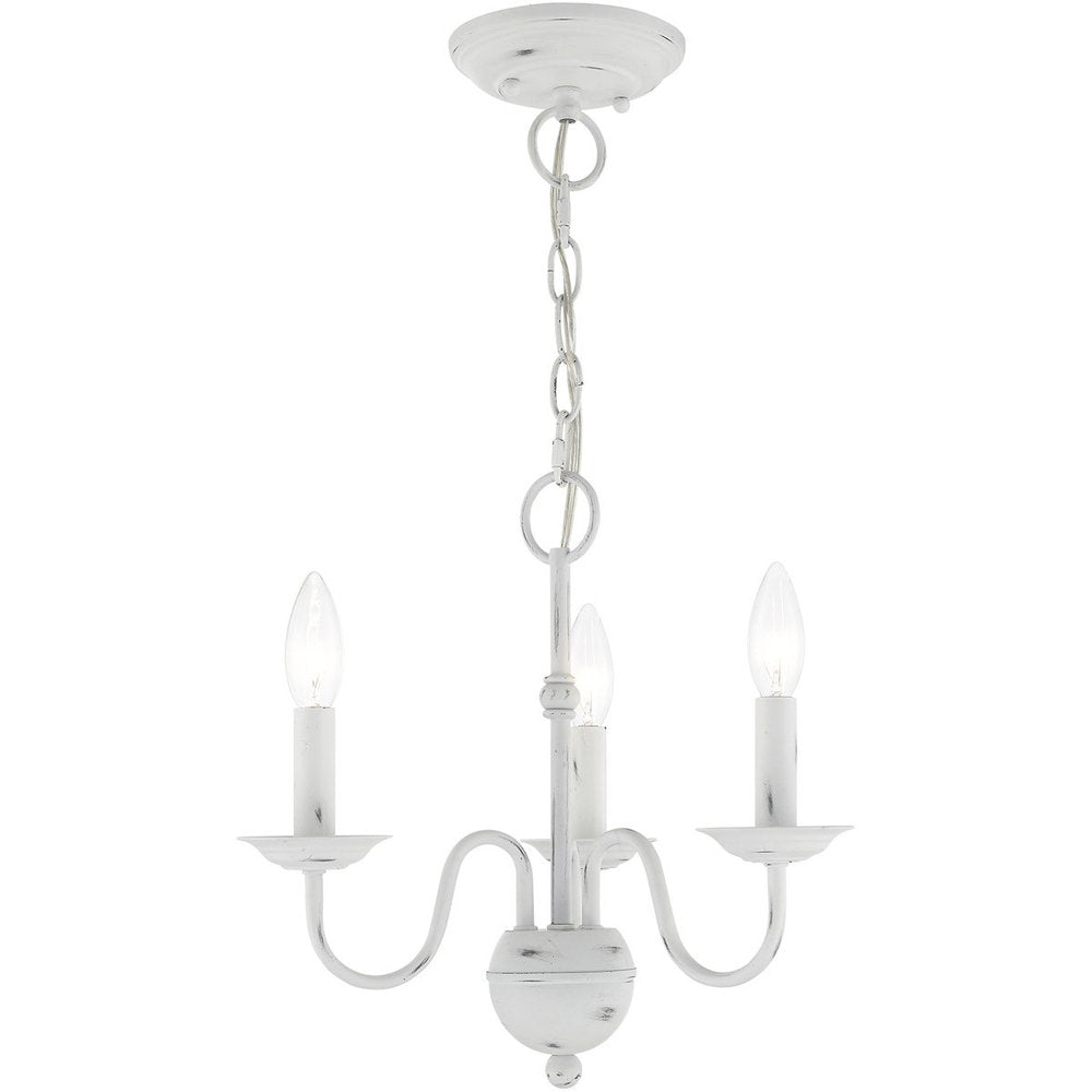 Antiqued White Three Light Metal Dimmable Chandelier With Shades HomeRoots