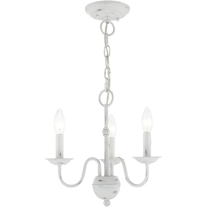 Antiqued White Three Light Metal Dimmable Chandelier With Shades HomeRoots