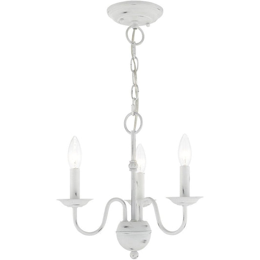 Antiqued White Three Light Metal Dimmable Chandelier With Shades HomeRoots