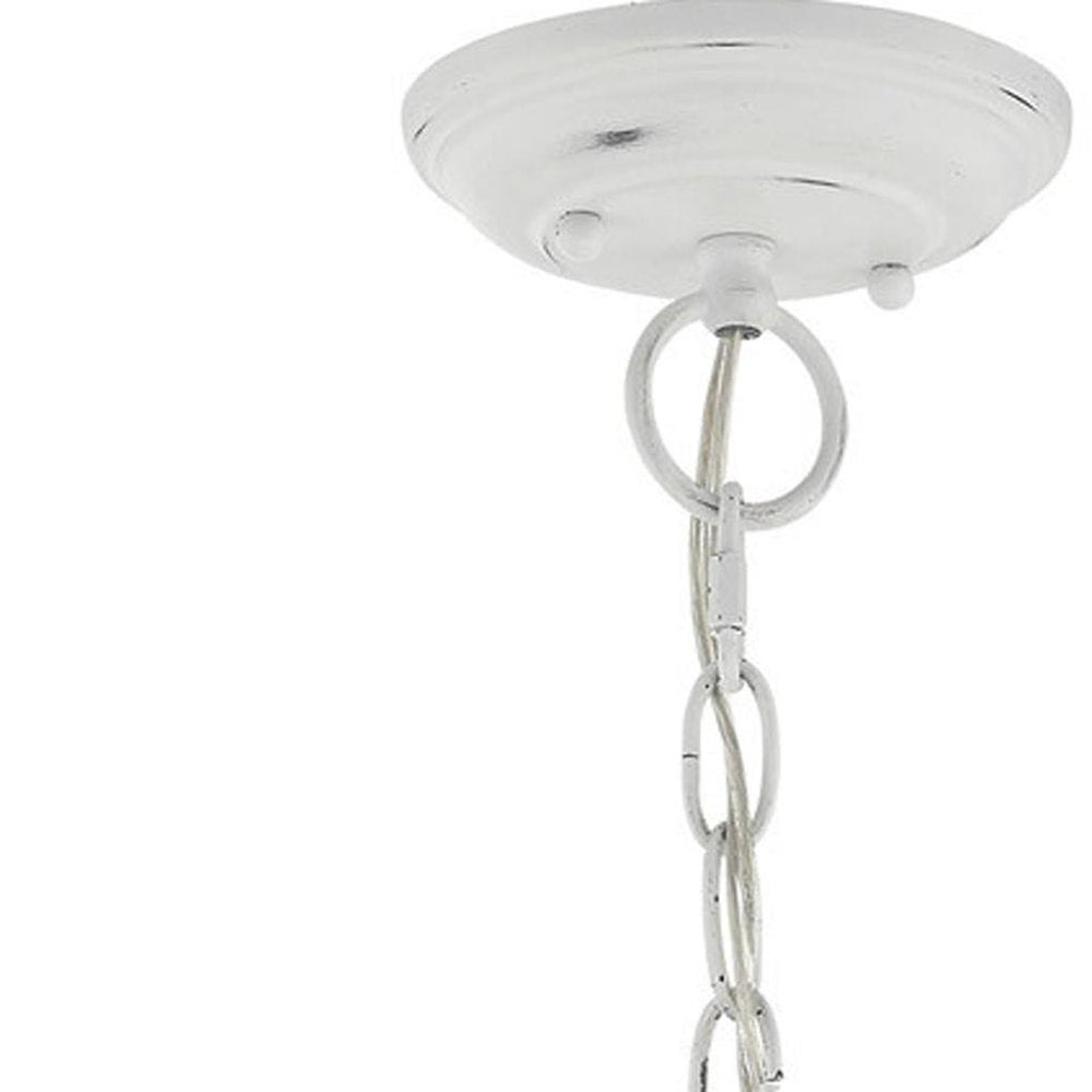 Antiqued White Three Light Metal Dimmable Chandelier With Shades HomeRoots