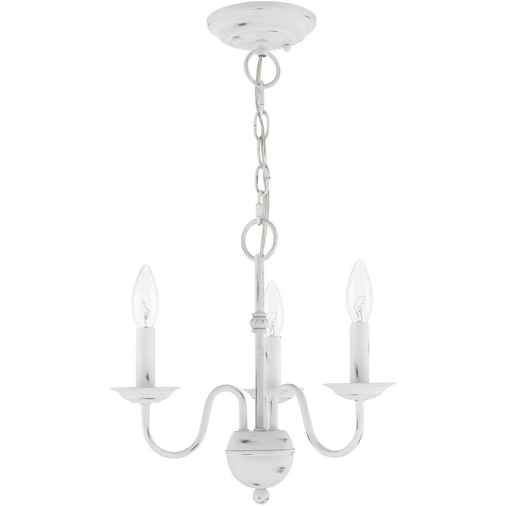 Antiqued White Three Light Metal Dimmable Chandelier With Shades HomeRoots