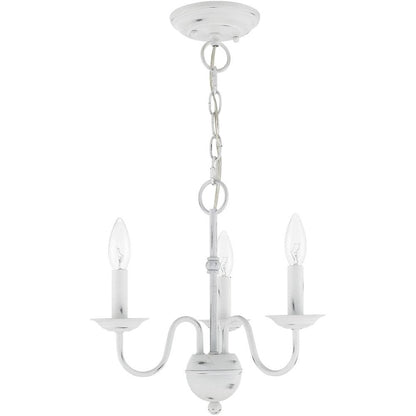 Antiqued White Three Light Metal Dimmable Chandelier With Shades HomeRoots