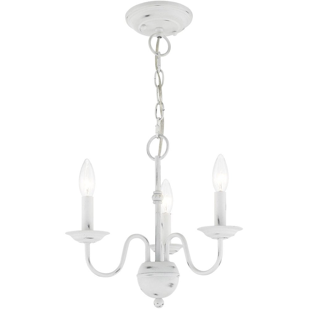 Antiqued White Three Light Metal Dimmable Chandelier With Shades HomeRoots