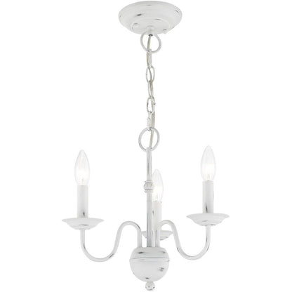 Antiqued White Three Light Metal Dimmable Chandelier With Shades HomeRoots