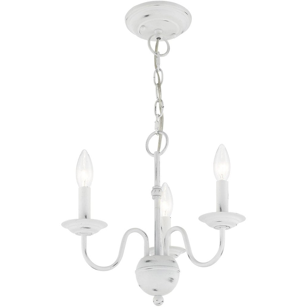 Antiqued White Three Light Metal Dimmable Chandelier With Shades HomeRoots