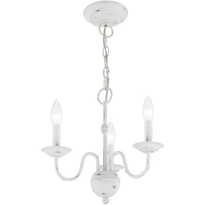Antiqued White Three Light Metal Dimmable Chandelier With Shades HomeRoots