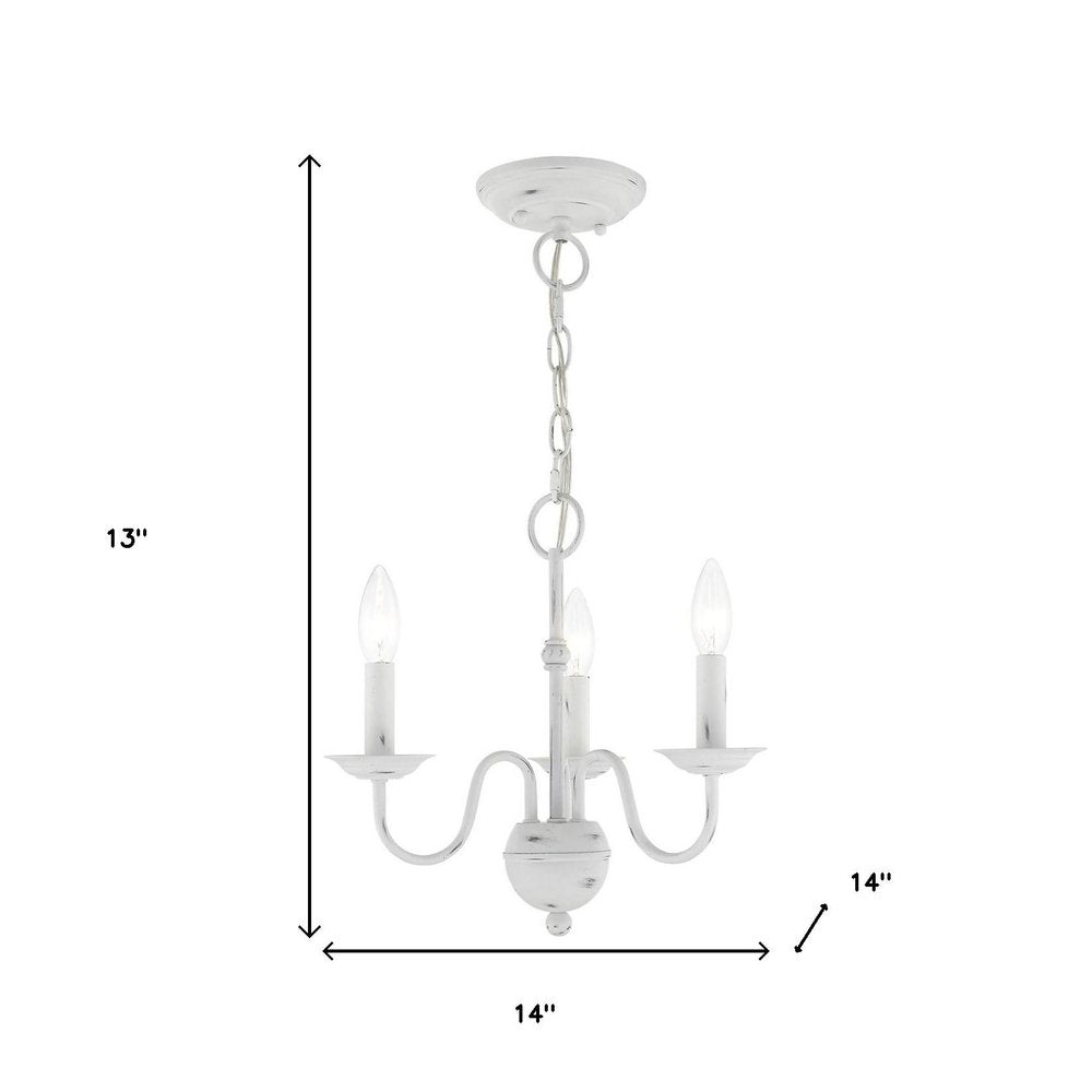 Antiqued White Three Light Metal Dimmable Chandelier With Shades HomeRoots