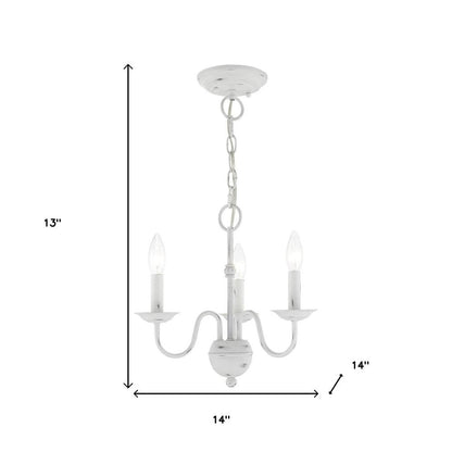 Antiqued White Three Light Metal Dimmable Chandelier With Shades HomeRoots